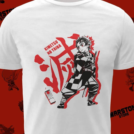Polera blanca Kimetsu no Yaiba Demon Slayer con diseño de Tanjiro Kamado