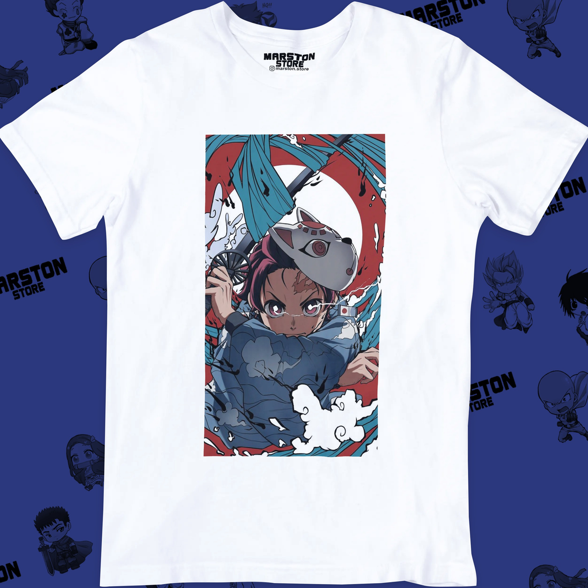 Polera blanca Kimetsu no Yaiba Demon Slayer con diseño de Tanjiro Kamado