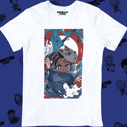 Polera blanca Kimetsu no Yaiba Demon Slayer con diseño de Tanjiro Kamado