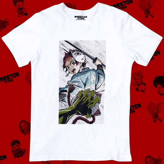 Polera blanca Kimetsu no Yaiba Demon Slayer con diseño de Tanjiro Kamado