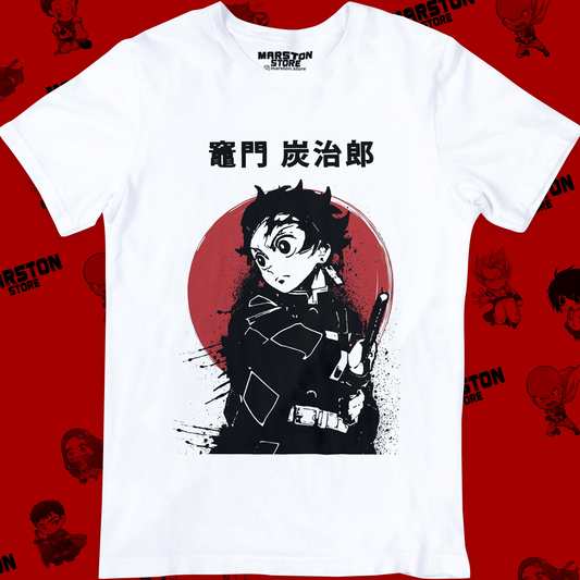 Polera blanca Kimetsu no Yaiba Demon Slayer con diseño de Tanjiro Kamado
