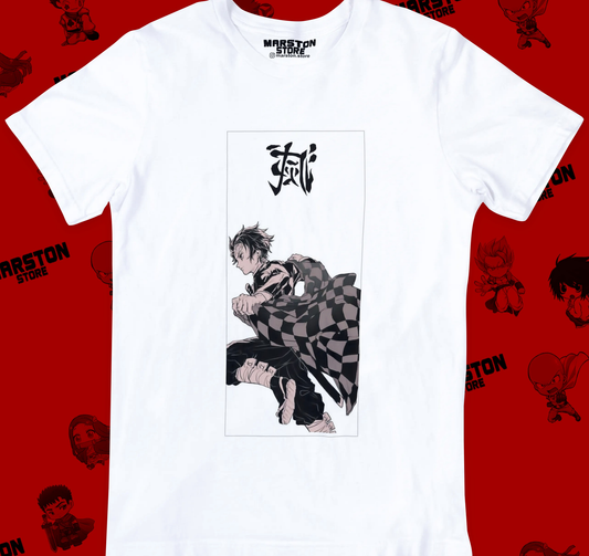 Polera blanca Kimetsu no Yaiba Demon Slayer con diseño de Tanjiro Kamado