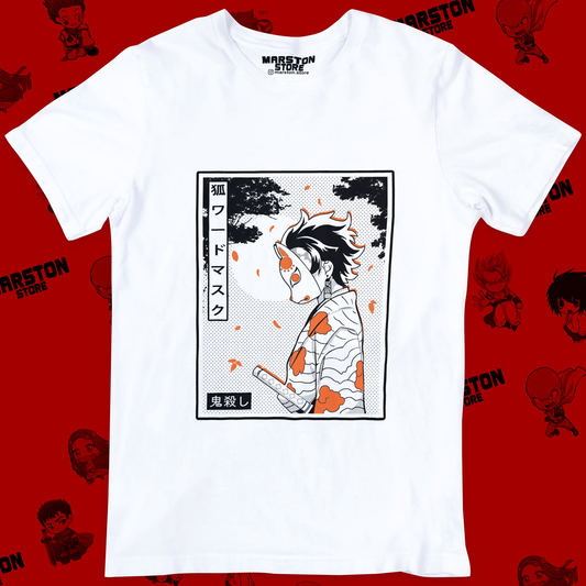 Polera blanca Kimetsu no Yaiba Demon Slayer con diseño de Tanjiro Kamado