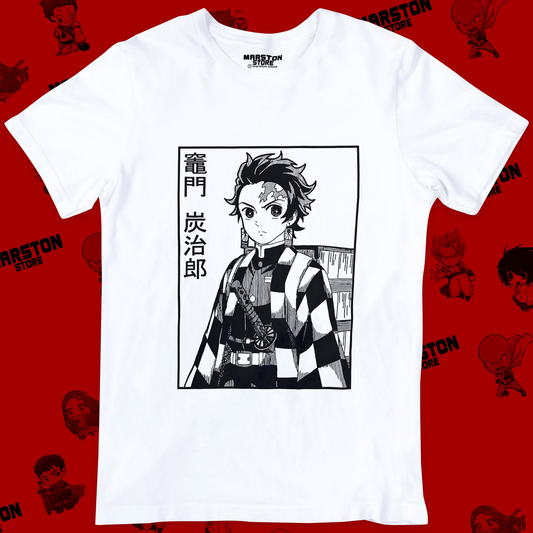 Polera blanca Kimetsu no Yaiba Demon Slayer con diseño de Tanjiro Kamado