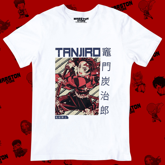 Polera blanca Kimetsu no Yaiba Demon Slayer con diseño de Tanjiro Kamado