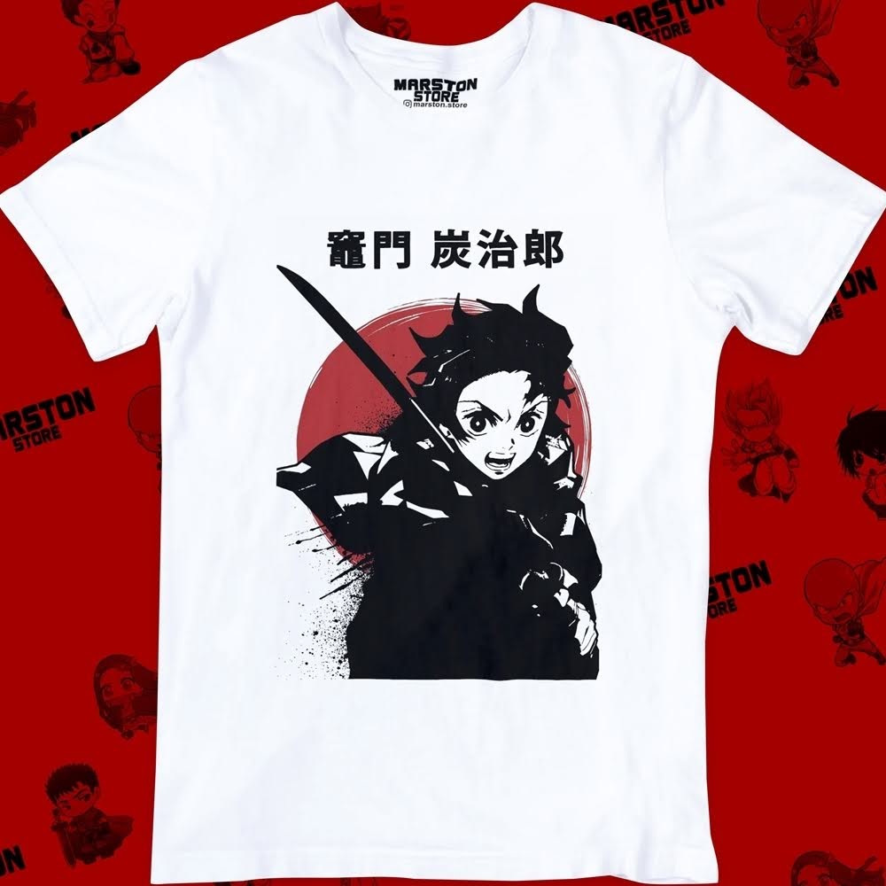 Polera blanca Kimetsu no Yaiba Demon Slayer con diseño de Tanjiro Kamado