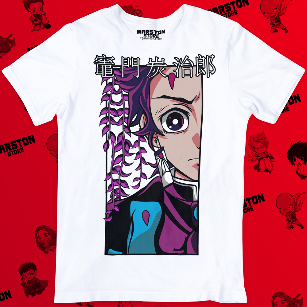 Polera blanca Kimetsu no Yaiba Demon Slayer con diseño de Tanjiro Kamado