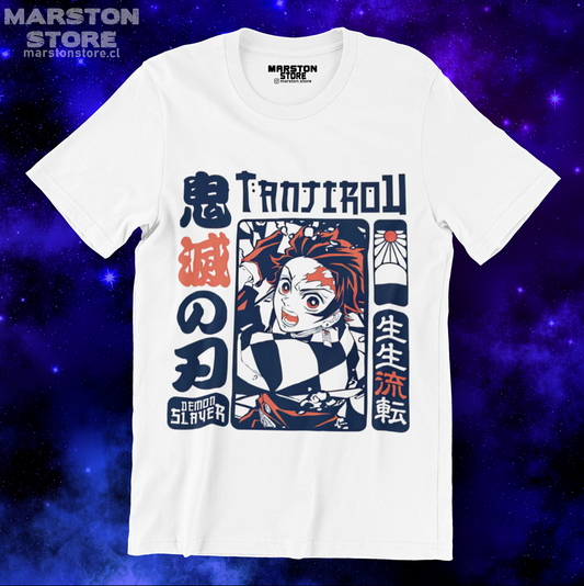 Polera blanca Kimetsu no Yaiba Demon Slayer con diseño de Tanjiro Kamado