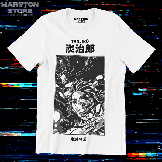 Polera blanca Kimetsu no Yaiba Demon Slayer con diseño de Tanjiro Kamado