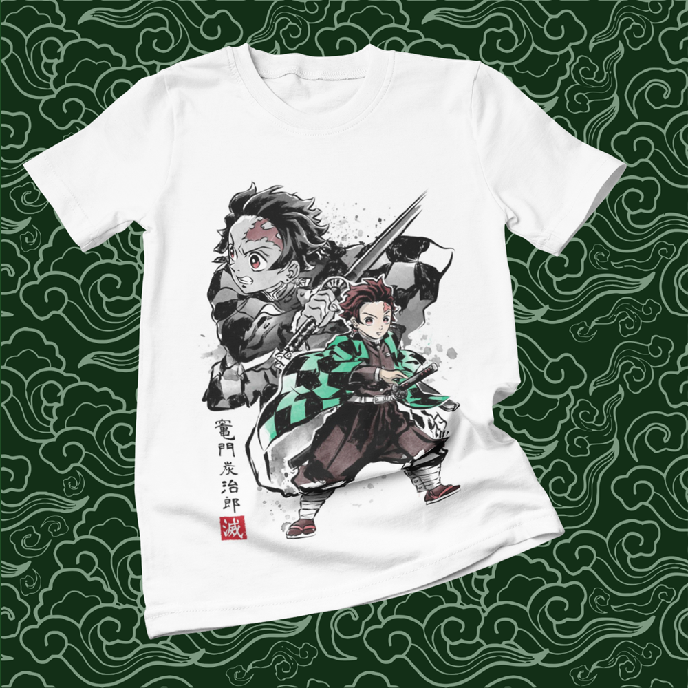 Polera blanca Kimetsu no Yaiba Demon Slayer con diseño de Tanjiro Kamado
