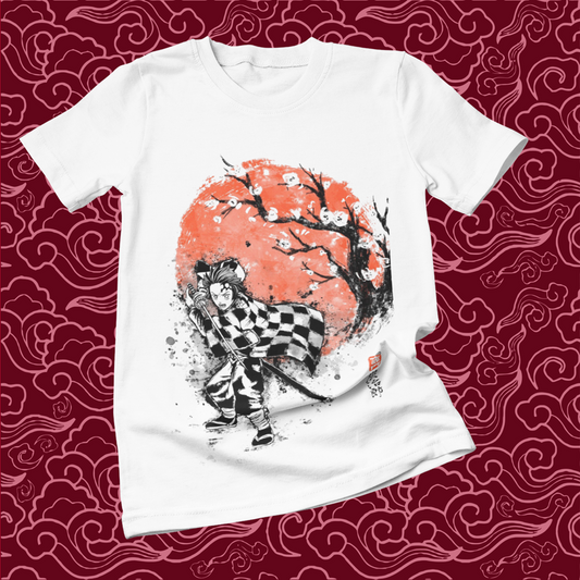 Polera blanca Kimetsu no Yaiba Demon Slayer con diseño de Tanjiro Kamado