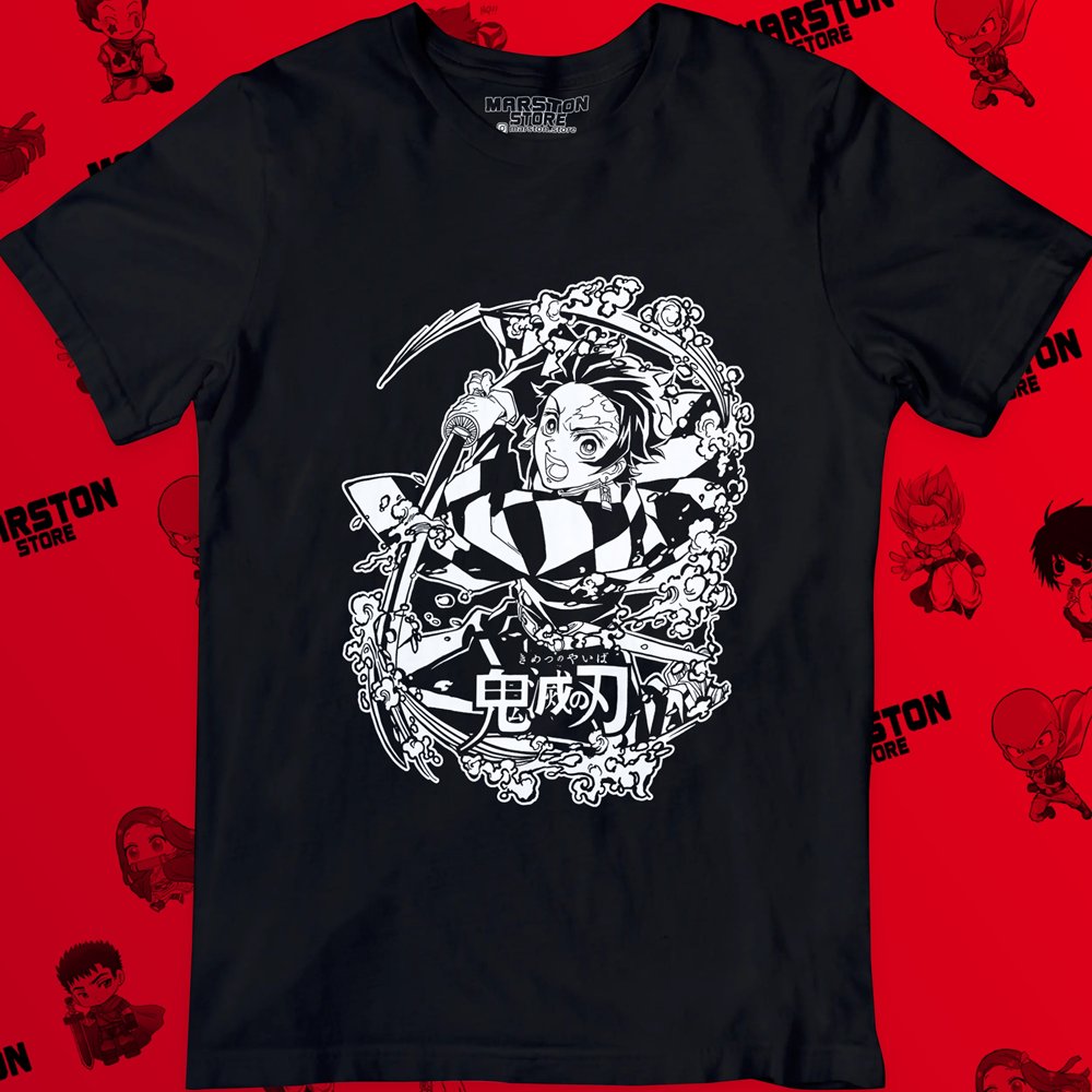 Polera negra Kimetsu no Yaiba Demon Slayer con diseño de Tanjiro Kamado