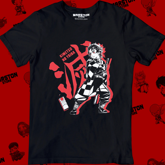 Polera negra Kimetsu no Yaiba Demon Slayer con diseño de Tanjiro Kamado