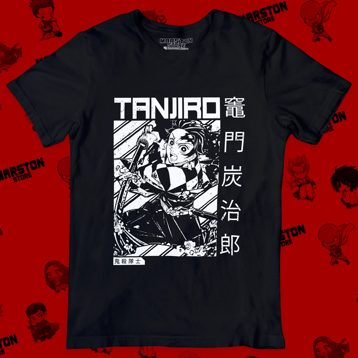 Polera negra Kimetsu no Yaiba Demon Slayer con diseño de Tanjiro Kamado