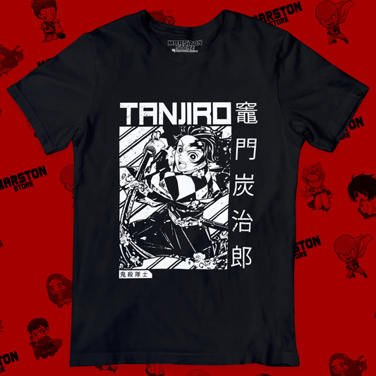 Polera negra Kimetsu no Yaiba Demon Slayer con diseño de Tanjiro Kamado