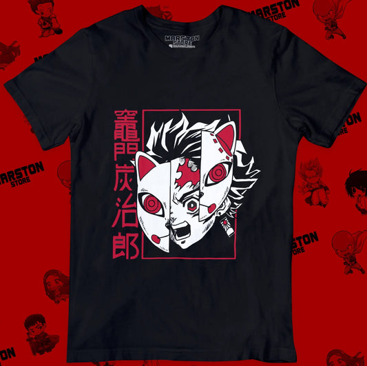 Polera negra Kimetsu no Yaiba Demon Slayer con diseño de Tanjiro Kamado
