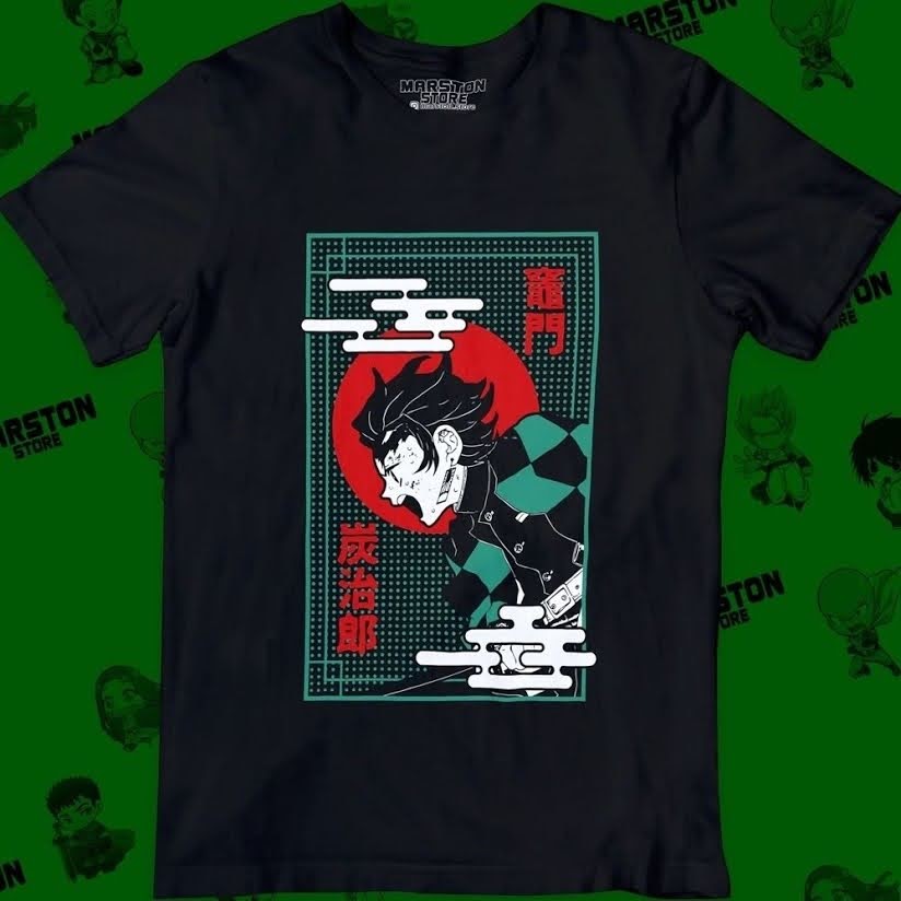 Polera negra Kimetsu no Yaiba Demon Slayer con diseño de Tanjiro Kamado