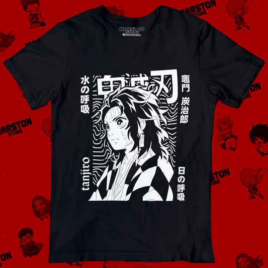 Polera negra Kimetsu no Yaiba Demon Slayer con diseño de Tanjiro Kamado