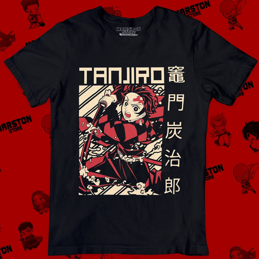 Polera negra Kimetsu no Yaiba Demon Slayer con diseño de Tanjiro Kamado
