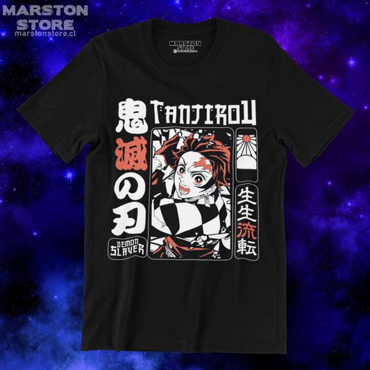 Polera negra Kimetsu no Yaiba Demon Slayer con diseño de Tanjiro Kamado