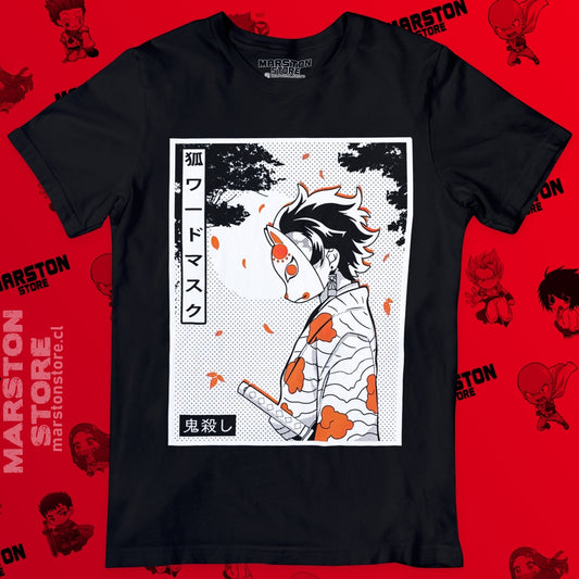 Polera negra Kimetsu no Yaiba Demon Slayer con diseño de Tanjiro Kamado