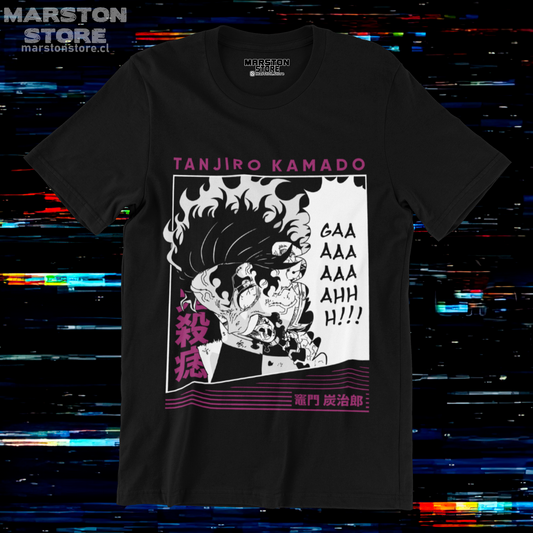 Polera negra Kimetsu no Yaiba Demon Slayer con diseño de Tanjiro Kamado