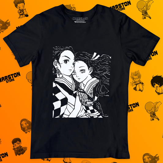 Polera negra Kimetsu no Yaiba Demon Slayer con Tanjiro Kamado y Nezuko Kamado