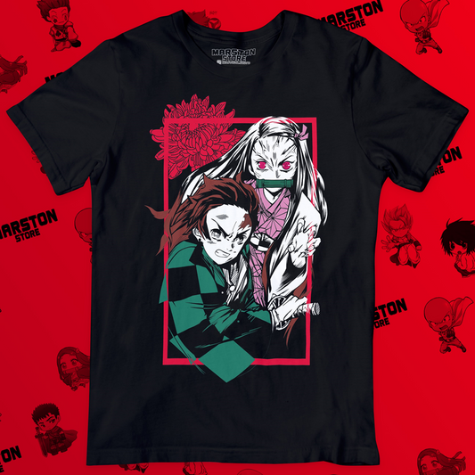 Polera negra Kimetsu no Yaiba Demon Slayer con Tanjiro Kamado y Nezuko Kamado