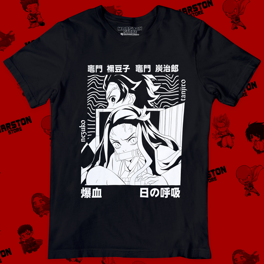 Polera negra Kimetsu no Yaiba Demon Slayer con Tanjiro Kamado y Nezuko Kamado