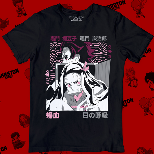 Polera negra Kimetsu no Yaiba Demon Slayer con Tanjiro Kamado y Nezuko Kamado