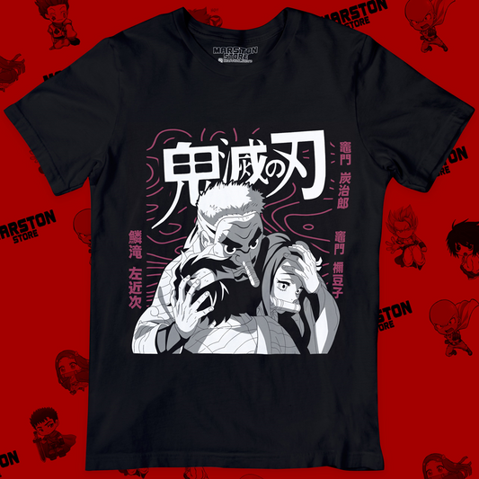Polera negra Kimetsu no Yaiba Demon Slayer con Tanjiro Kamado y Nezuko Kamado
