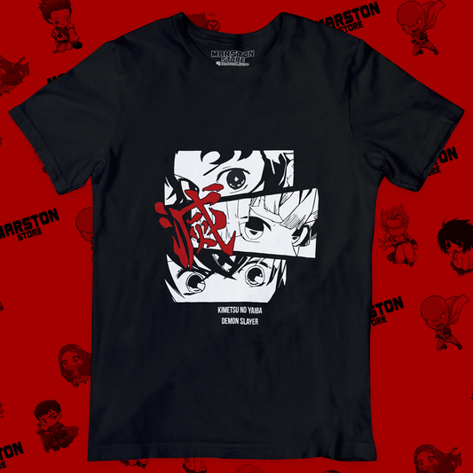 Polera negra Kimetsu no Yaiba Demon Slayer con Tanjiro Kamado, Nezuko Kamado, Zenitsu Agatsuma e Inosuke Hashibira