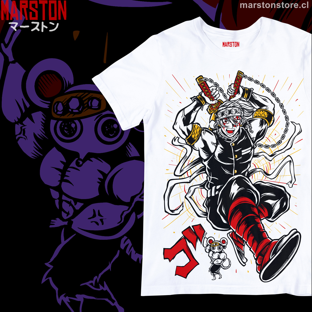 Polera blanca Kimetsu no Yaiba Demon Slayer con diseño de Tengen Uzui