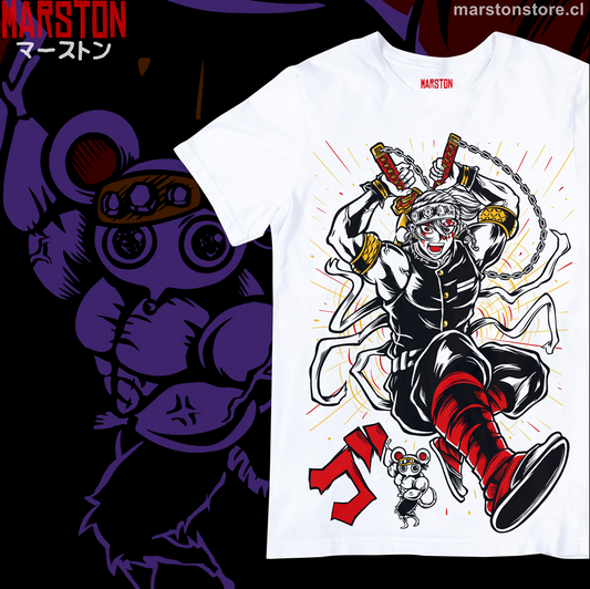 Polera blanca Kimetsu no Yaiba Demon Slayer con diseño de Tengen Uzui