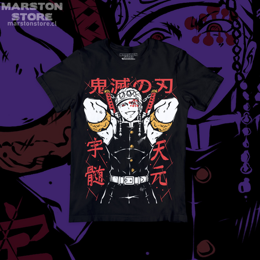 Polera negra Kimetsu no Yaiba Demon Slayer con diseño de Tengen Uzui