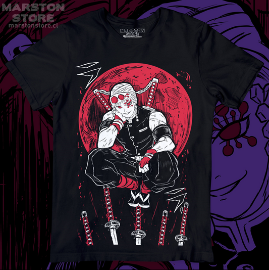 Polera negra Kimetsu no Yaiba Demon Slayer con diseño de Tengen Uzui