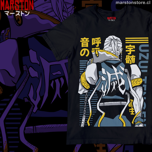 Polera negra Kimetsu no Yaiba Demon Slayer con diseño de Tengen Uzui