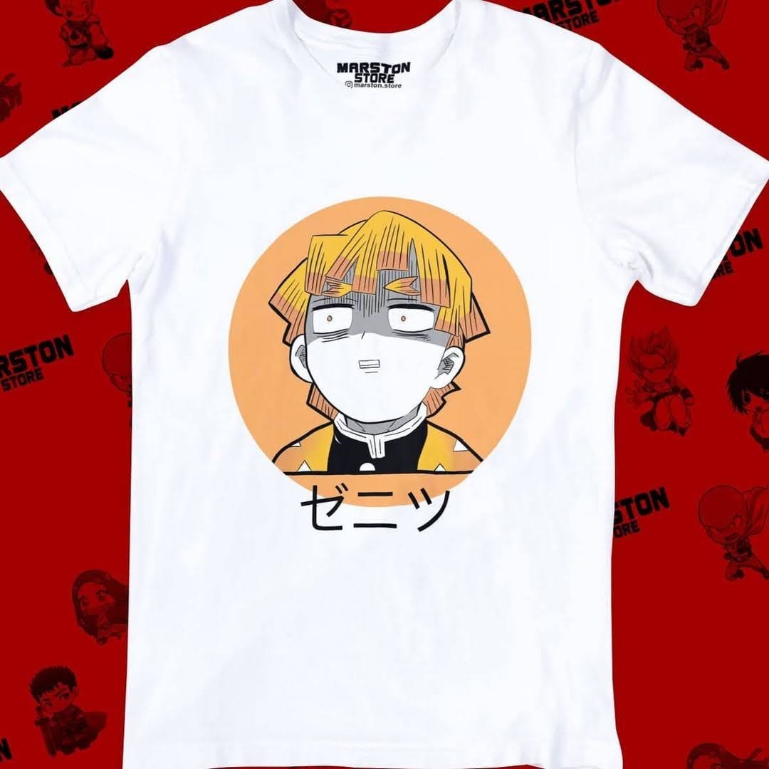 Polera blanca Kimetsu no Yaiba Demon Slayer con diseño de Zenitsu Agatsuma