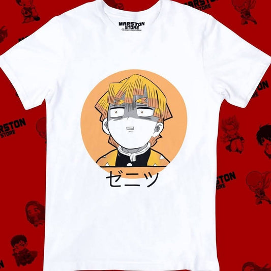 Polera blanca Kimetsu no Yaiba Demon Slayer con diseño de Zenitsu Agatsuma