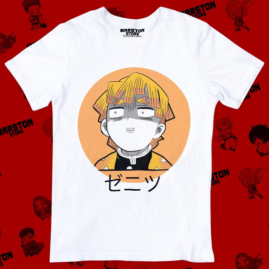 Polera blanca Kimetsu no Yaiba Demon Slayer con diseño de Zenitsu Agatsuma