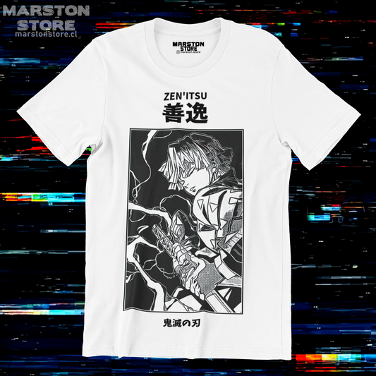 Polera blanca Kimetsu no Yaiba Demon Slayer con diseño de Zenitsu Agatsuma
