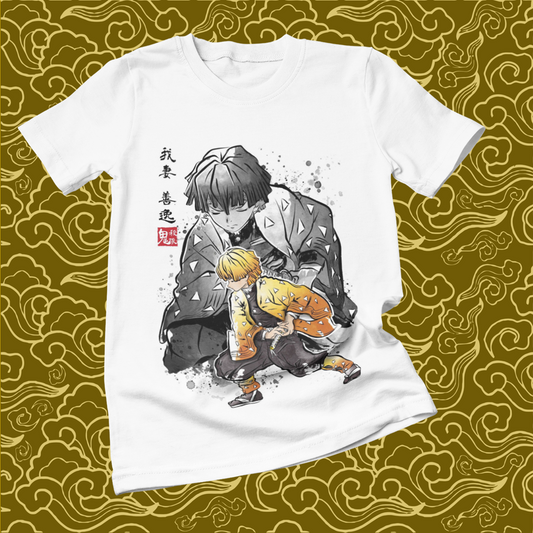 Polera blanca Kimetsu no Yaiba Demon Slayer con diseño de Zenitsu Agatsuma