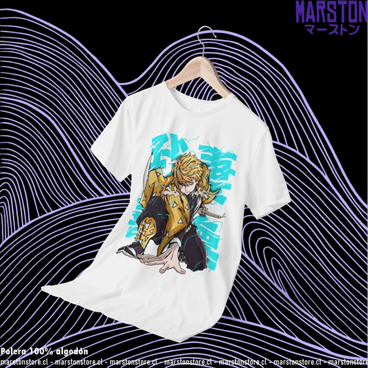 Polera blanca Kimetsu no Yaiba Demon Slayer con diseño de Zenitsu Agatsuma