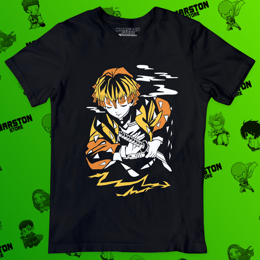 Polera negra Kimetsu no Yaiba Demon Slayer con diseño de Zenitsu Agatsuma
