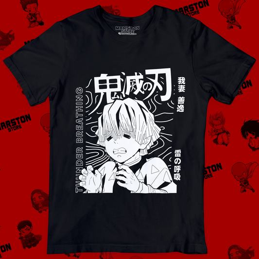 Polera negra Kimetsu no Yaiba Demon Slayer con diseño de Zenitsu Agatsuma