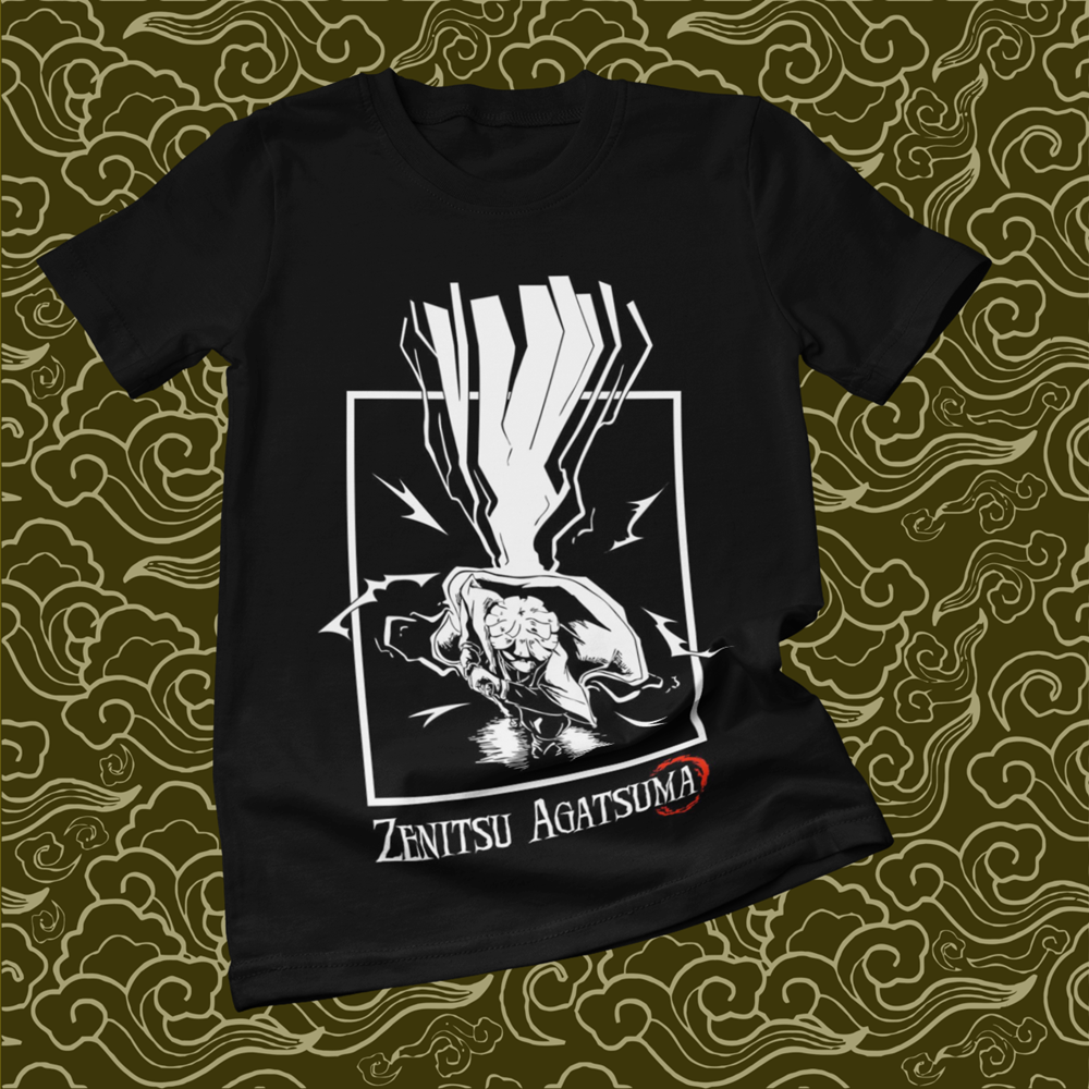 Polera negra Kimetsu no Yaiba Demon Slayer con diseño de Zenitsu Agatsuma