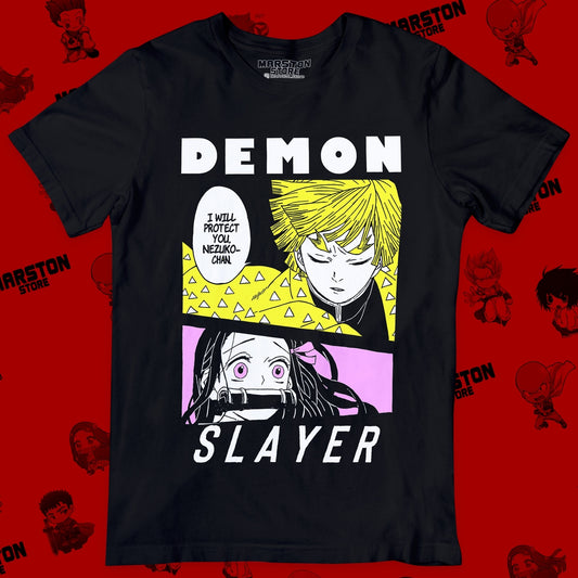 Polera negra Kimetsu no Yaiba Demon Slayer con Zenitsu Agatsuma y Nezuko Kamado