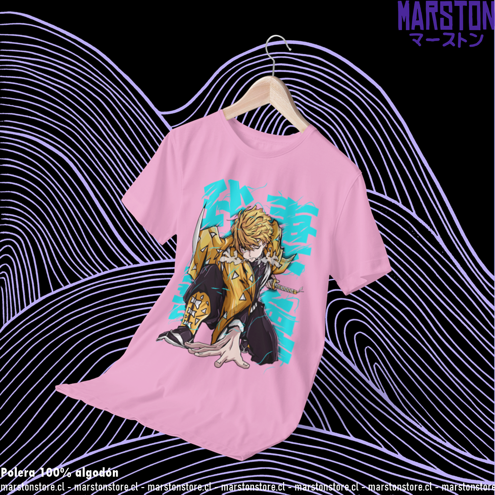Polera rosada Kimetsu no Yaiba Demon Slayer con diseño de Zenitsu Agatsuma