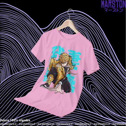 Polera rosada Kimetsu no Yaiba Demon Slayer con diseño de Zenitsu Agatsuma