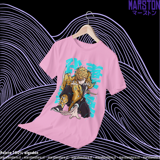 Polera rosada Kimetsu no Yaiba Demon Slayer con diseño de Zenitsu Agatsuma
